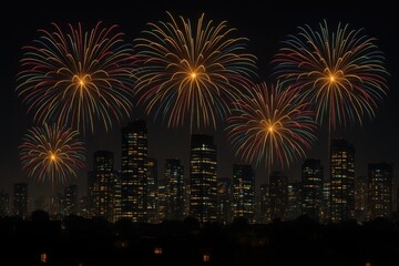 Fototapeta premium Diwali Fireworks Over City Skyline at Night