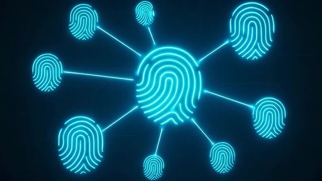 Futuristic visualization of interconnected fingerprints, symbolizing digital identity and security in a networked world. - Powered by Adobe