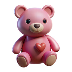 Obraz premium 3d pink teddy bear with heart isolated on transparent background