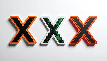 Three letter X icons on white, concept of warning, danger, and digital security