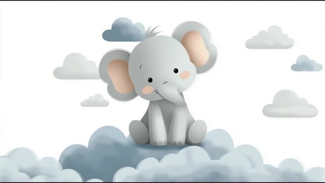 a cartoon little elephant in the clouds
