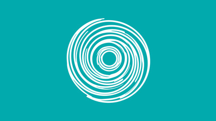 Abstract white spiral design on a vibrant turquoise background, swirling motion graphic, minimalist circular target icon, digital art element