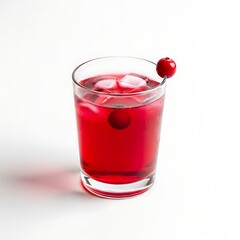 Refreshing cranberry drink with ice cubes and garnish on a clean surface