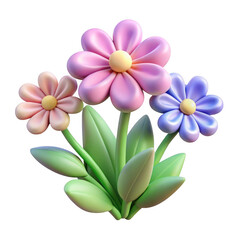Obraz premium 3d pink purple and yellow flowers bouquet isolated on transparent background