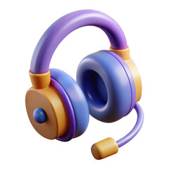 3d colorful cartoon headset with microphone isolated on transparent background