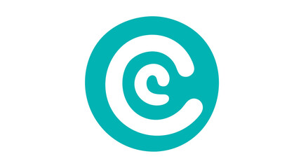 Abstract teal and white spiral C shape in a modern circular design. Clean, minimalist graphic element or geometric symbol.