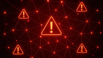 A digital abstract design featuring red warning signs and connections, symbolizing alerts in the network environment. - Powered by Adobe