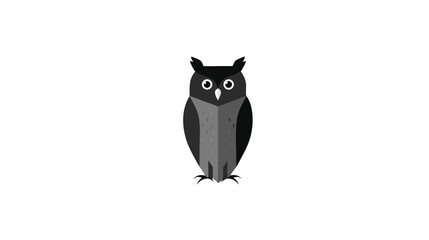 Obraz premium Minimalist flat design owl illustration, black and white geometric animal vector art with wide eyes, stylized graphic