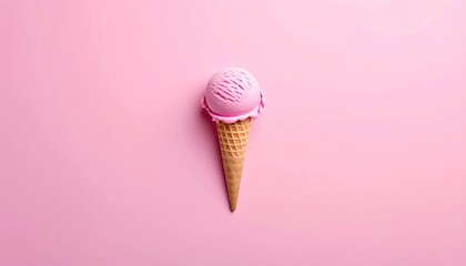 Ice cream cone on pink background for summer, snack, dessert, food promotions