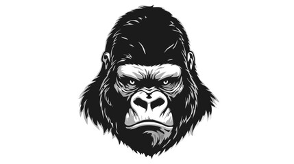 Striking gorilla head illustration, detailed black and white vector art embodying strength, power, and wild animal spirit.