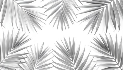 Palm fronds frame blank space; flat lay. For backgrounds/invites. Copy space
