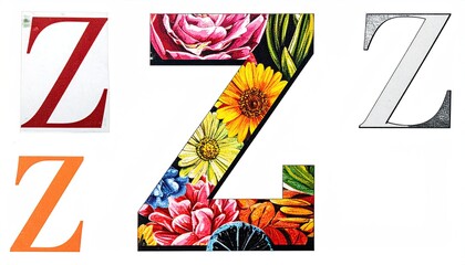 Letter "Z" Varied Designs; Alphabet Element; Illustration, Decoration, Invitation card