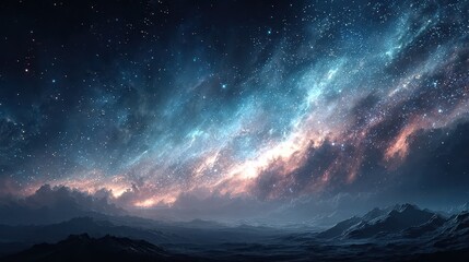 Fototapeta premium Spectacular Milky Way Galaxy Over Mountain Range at Night, Space Landscape