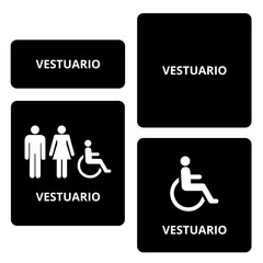 Dark gray vestuario sign isolated on a white background (trad. dressing room and dressing room for disable persons)