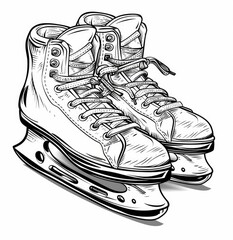 Ice Skates Sketch Still-Life. No action, background. Use Clip art, posters, decor