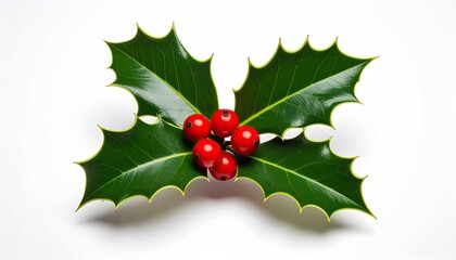 Holly sprig with berries on white for Christmas, seasonal decoration, holiday style