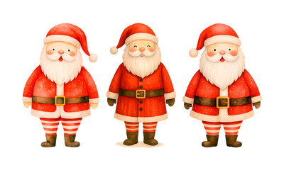 Watercolor Santa Claus Trio Illustration – Hand-Painted Christmas Characters, Cute Holiday Clipart for Festive Decor and Winter Designs