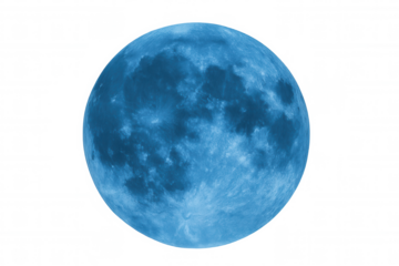 Blue moon with detailed surface texture and visible craters, appearing full and bright, isolated on a transparent background