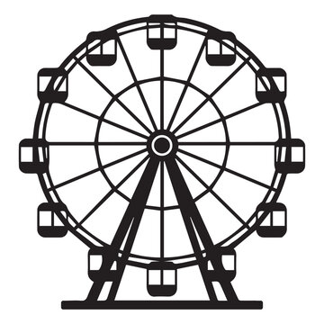 Ferris wheel, black outline silhouette of the ride, minimalist amusement park design, vector outline on a transparent background.