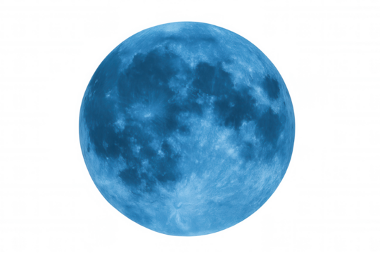 Blue moon with detailed surface texture and visible craters, appearing full and bright, isolated on a transparent background - Powered by Adobe