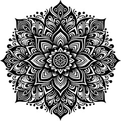Ornamental Mandala: A highly detailed, symmetrical, and mesmerizing ornamental mandala showcases intricate patterns and designs in elegant, monochromatic precision.