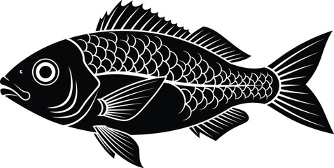 "Detailed side-profile fish illustration with stylized scales, fins, and anatomy for biology, nature, education, and aquatic design use" © Sharon Creatives