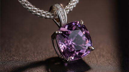 Brilliant purple gemstone pendant crafted from polished silver, showcasing intricate details and sparkling accent stones, perfect for elegant fashion and luxury