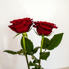 Two vibrant red roses against a plain white background