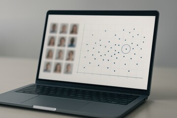Laptop showing scatter plot chart with circled point for business analysis 
