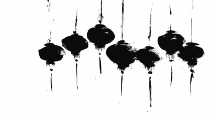 Oriental ink painting of asian lanterns in grunge brush stroke style for traditional festive design © ink drop