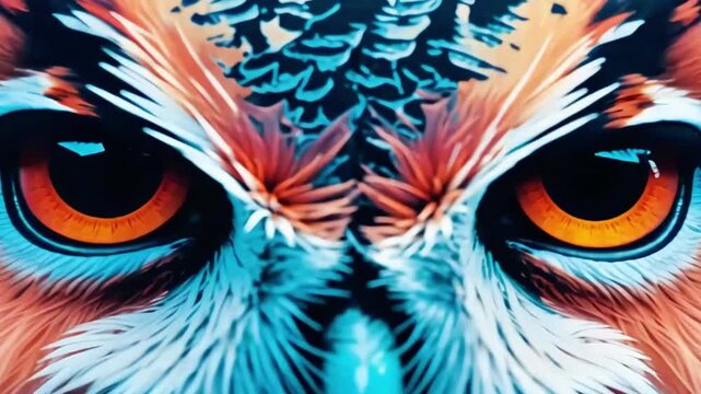 owl with neon light on black background