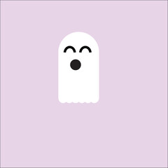 Adorable cartoon ghost illustration – simple flat design spooky character with happy expression on pastel background. Cute Halloween decoration for kids design, stickers, and seasonal graphics.