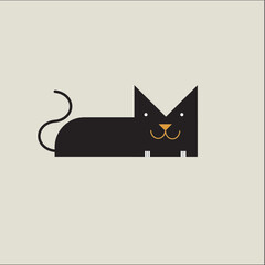 Minimalist black cat illustration – cute flat design Halloween kitty with simple geometric style on light background. Perfect for spooky season graphics, stickers, kids design, and holiday decoration.