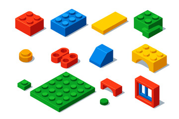 Fototapeta na wymiar Colorful Building Blocks. Isometric vector illustration set Building Blocks Creative: lego-style bricks, square block, rectangle