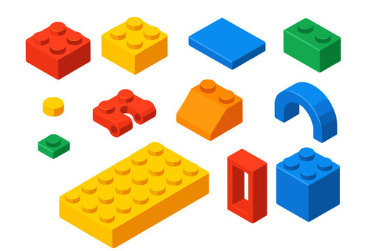 Colorful Building Blocks. Isometric vector illustration set Building Blocks Creative: lego-style bricks, square block, rectangle