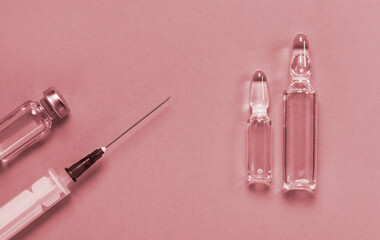medical ampoules with medicine and a medical syringe