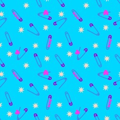 Cartoon sewing seamless buttons and scissors and pins pattern for wrapping paper and fabrics and linens and hobbies