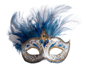 Elegant Venetian Mask with Blue and White Feathers