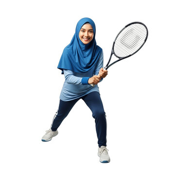 Illustration of tennis player in hijab isolated on transparent background