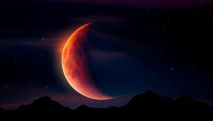 Lunar Eclipse On Night Sky
