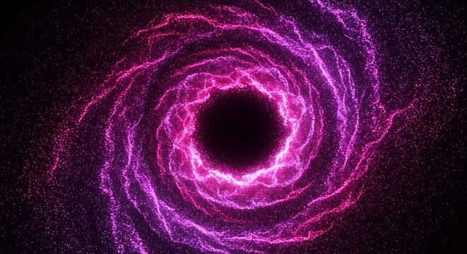 Abstract spiral vortex with glowing particles against a black background - Powered by Adobe
