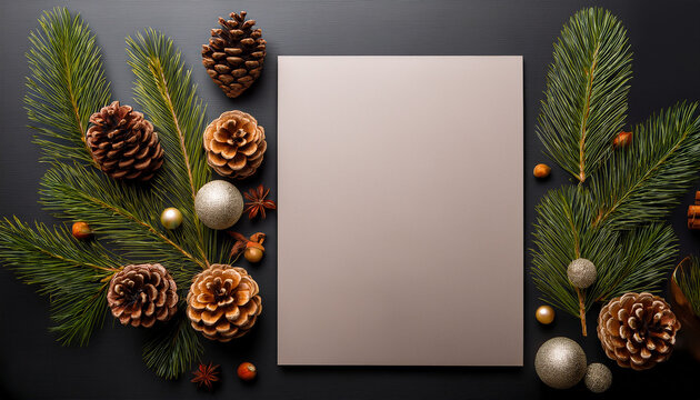 Holiday Menu Blank Page Layout Featuring Pine Cones And Seasonal Elements