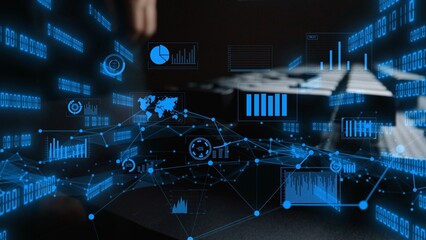Modern digital data visualization featuring charts, graphs, and network connections on a sleek background, representing the future of analytics and business intelligence. Xenic