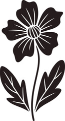 Dark flower with pointed petals and leaves stem