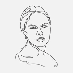 Woman inclusive portrait face minimalist hand drawing line art illustration