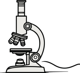 Black thick outline with white background, Minimalist line art of microscope with slides 1