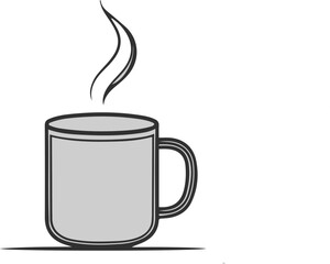 Black thick outline with white background, Simple line art of coffee mug on desk