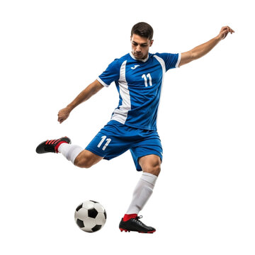 Illustration of soccer player kicks ball isolated on transparent background