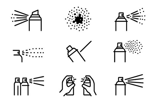 Expressive Spray Technique Icons. Line style icons of expressive spray techniques: wide burst, splatter hit, directional fade, mid