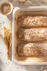 Healthy sunflower seed ciabattas made of wheat flour.